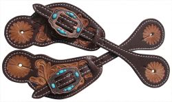 Showman Ladies Tooled leather spur straps with vintage copper conchos